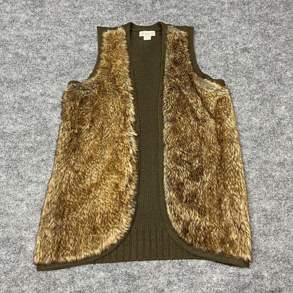 Ariat Cardigan Vest Womens Large Aileen Faux Fur Wool Blend Knit‎ Western Rodeo